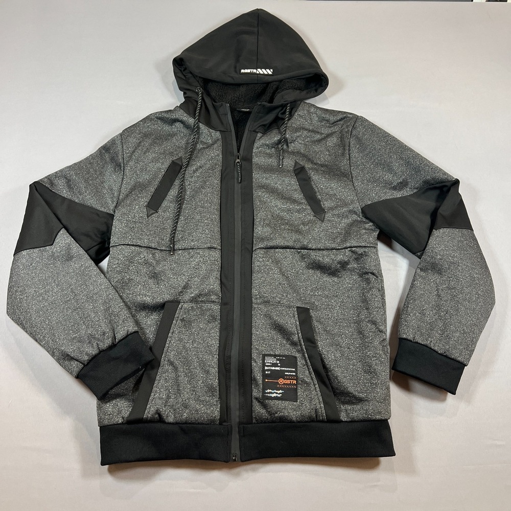 Rgstr Zip Up Jacket Mens Large Gray Black Fleece Lined Hooded Long Sleeve Winter